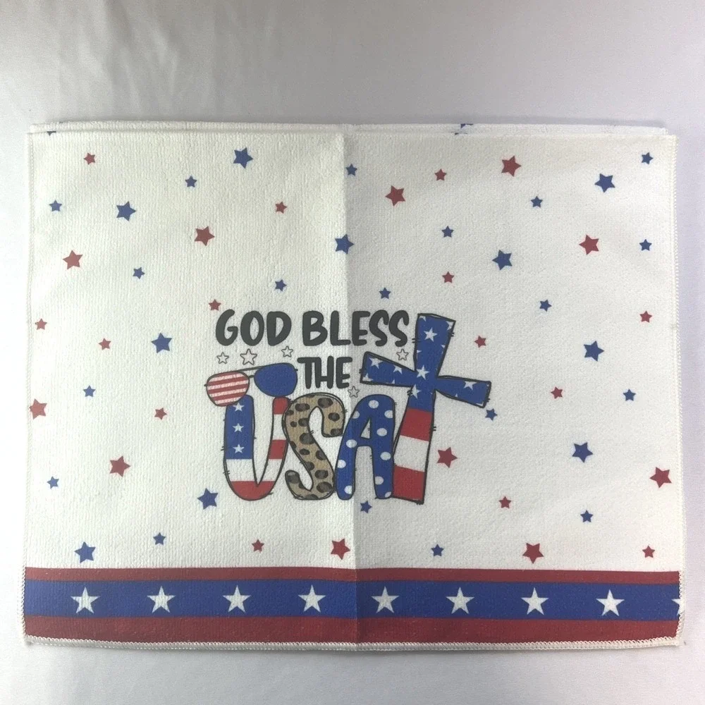 God Bless USA Patriotic Kitchen Towels Set 2 Gnome 4th July Deco